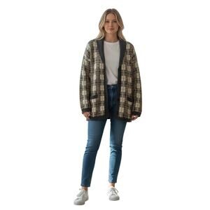 Vintage Brooks Brothers Wool Cardigan Sweater Light Blue Taupe Grey Womens Large